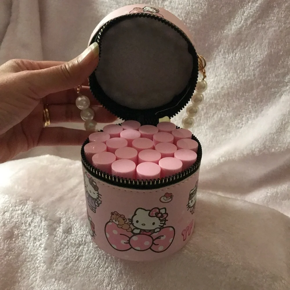 Sanrio Hello Kitty Matte Shine Glitter 20 Piece LipGloss Pearl Pink Bag New